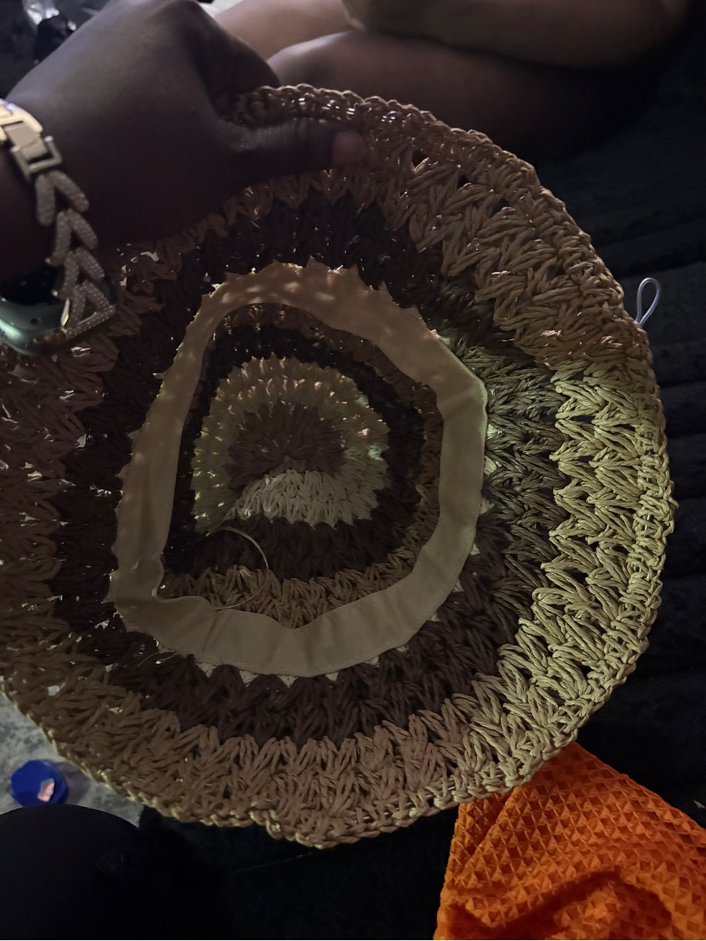 Striped Crochet Bucket Hat - Brown, Tan & Cream - Picture 3 of 3